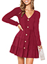 WMNS A-Line Mini Long Sleeve Button Front Dress